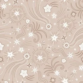 Sparkly Night - Tan Beige - Celestial Sky of Stars by Rocket & Indigo