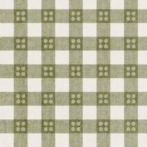 Gingham Flowerseed - Sage Green - Checkered Squares with Weave & Motif by Rocket & Indigo