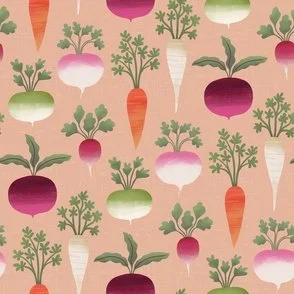 Root Veg - Peachy Apricot - Farm Fresh Vegetable Field by Rocket & Indigo