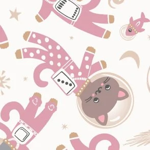 Catronauts - Pink & White - Pet Cats in Space - Kitten Astronauts by Rocket & Indigo