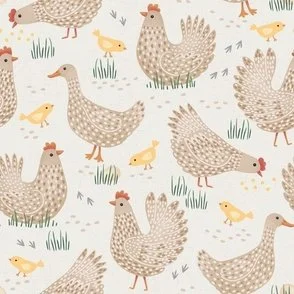 Farmyard Chickens - Cloud White - Brown Free-Range Hens & Country Ducks by Rocket & Indigo