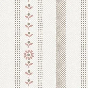 Grain Sack Stripe with Flower Detail - Taupe Weave & Rose Pink by Rocket & Indigo