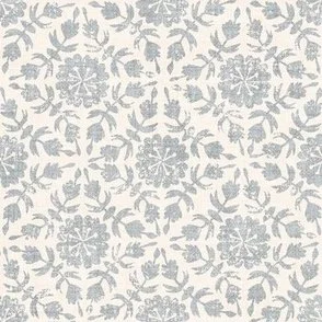 Flower Lattice - Blue-Gray Linocut Block Print Stamp Texture Floral by Rocket & Indigo