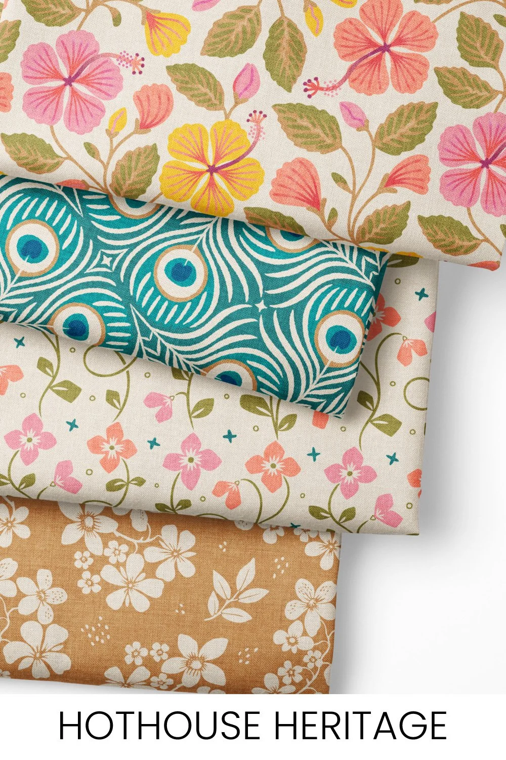 A refined heritage collection of flourishing botanicals, peacock feathers, decorative block prints, soft blenders and linen-inspired solids.