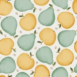 Orchard Fruit - Yellow & Mint - Apples & Pears Harvest by Rocket & Indigo