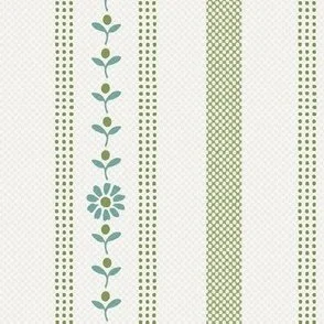 Grain Sack Stripe with Flower Detail - Lime Green Weave & Aqua by Rocket & Indigo