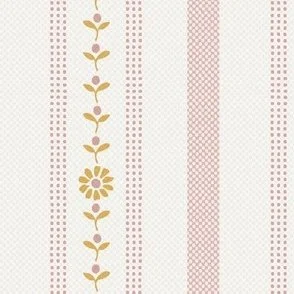 Grain Sack Stripe with Flower Detail - Rose Pink Weave & Yellow by Rocket & Indigo