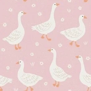 Goose Country - Pastel Pink & White Cottagecore Farmhouse Birds by Rocket & Indigo