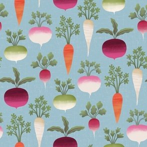 Root Veg - Blue Sky - Farm Fresh Vegetable Field by Rocket & Indigo