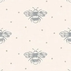 Bees Block Print - Cream White & Gray with Sage Dots by Rocket & Indigo
