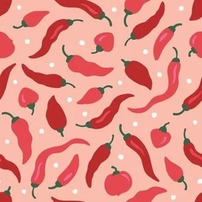 Spice Is Nice - Fiery Red on Warm Peach - Hot Chili Pepper Scatter Pattern by Rocket & Indigo
