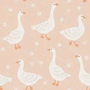Goose Country - Pastel Peach & White Cottagecore Farmhouse Birds by Rocket & Indigo