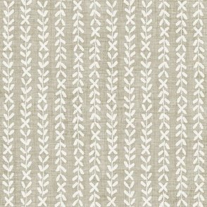 Saltgrass Stripe - Shoreline Taupe & Warm White - Textured Abstract Leaf Vine by Rocket & Indigo
