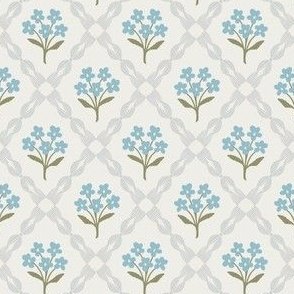 Cottage Floral Diamond Lattice - White & Gray Ribbon Blue Bouquet by Rocket & Indigo