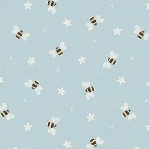 Bees Buzzing - Pastel Blue - Cute Flying Bumblebees by Rocket & Indigo