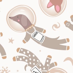 Astro Pups - Taupe & White - Pet Dogs in Space - Puppy Astronauts by Rocket & Indigo