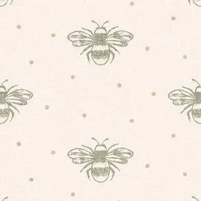 Bees Block Print - Cream White & Sage with Gold Dots by Rocket & Indigo