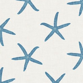 Sea Stars - Sea Blue on Warm White - Coastal Textured Starfish by Rocket & Indigo