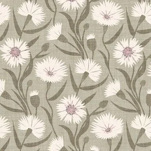 Cornflower Stems - Soft Sage & White Country Meadow Farmhouse Floral by Rocket & Indigo