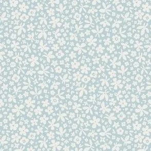 Ditsy Floral Blooms - Light Pastel Blue with White Flowers by Rocket & Indigo