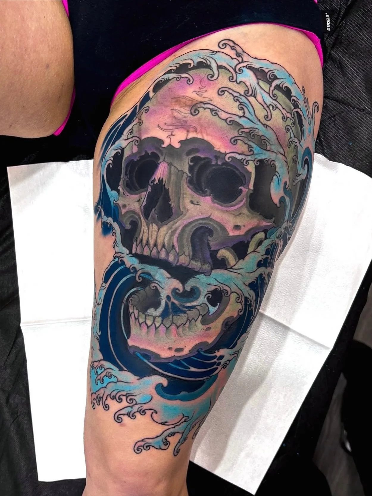 Beautiful skull and wave cover up by @emily_rose_murray 

Done using @lotusneedles

The highest quality Japanese surgical grade 316L steel 
99.5% perfection rate
By tattooers, for tattooers 

www.lotusneedles.com

🪷CARTRIDGES AVAILABLE NOW, link in 