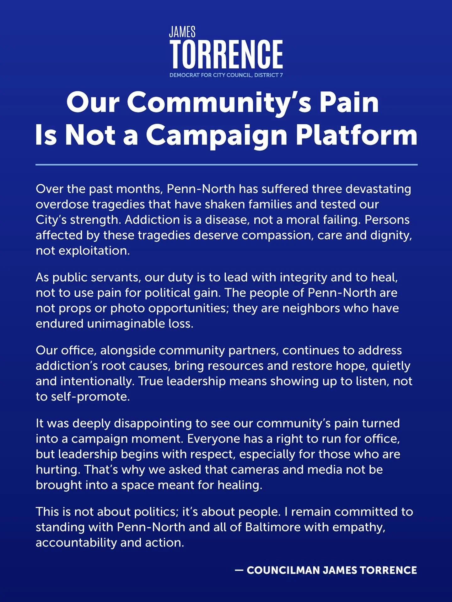 Our Community&rsquo;s Pain Is Not a Campaign Platform