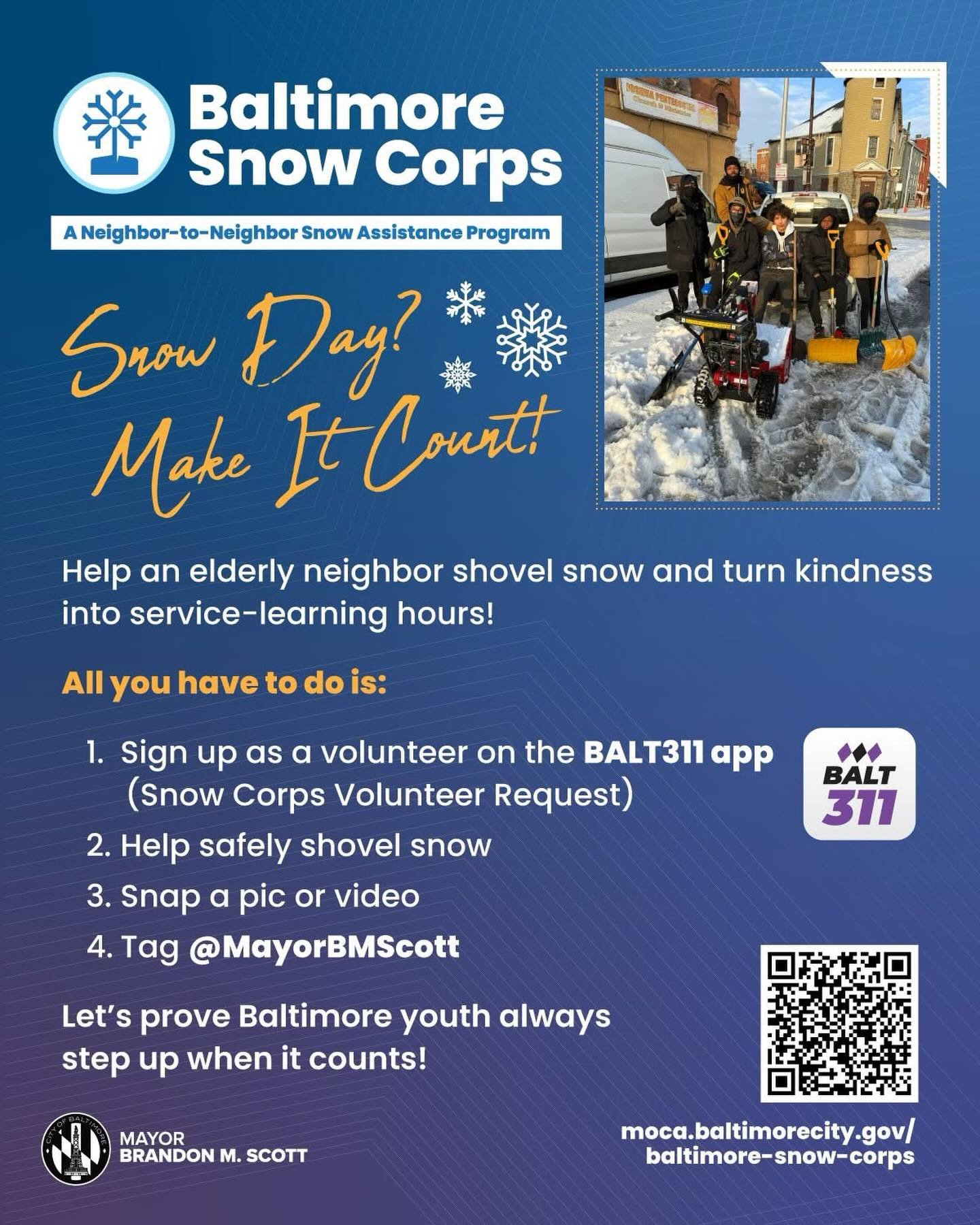 Our neighbors need you! If you&rsquo;re able, please pick up a shovel and help an elderly neighbor clear snow and stay safe. Small acts of community can make a big difference.

Please sign up to join the Baltimore Snow Corps.

🔗 Link in bio to regis
