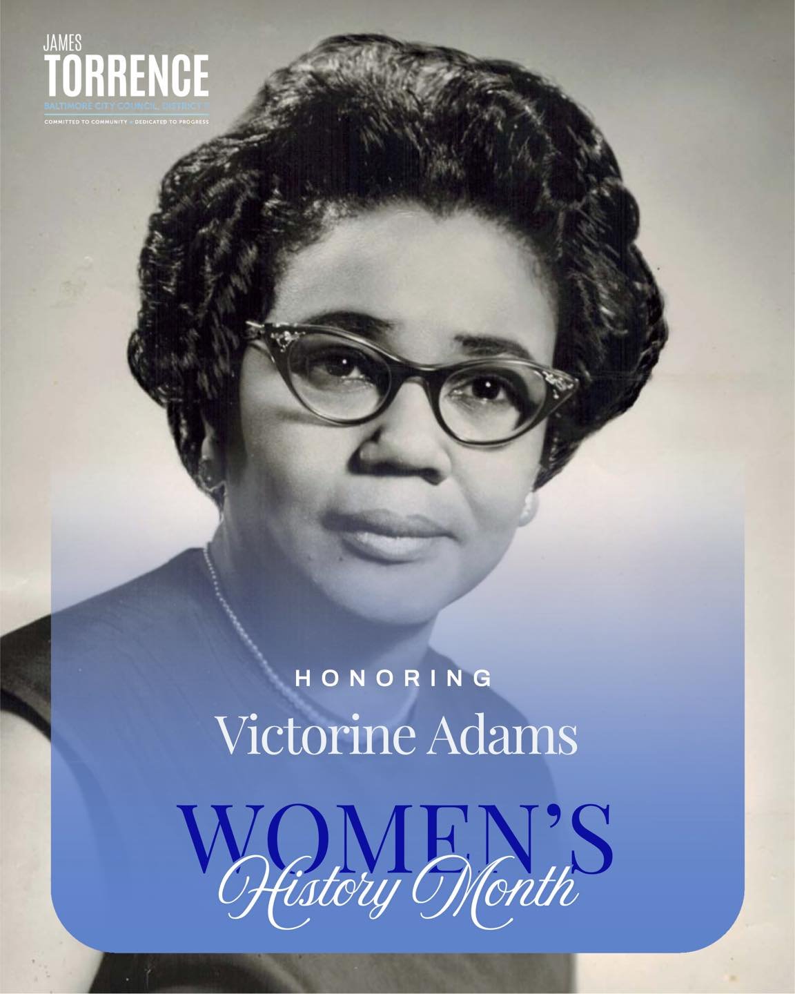 In recognition of Women&rsquo;s History Month, we honor Victorine Quille Adams, a trailblazing Baltimore educator, community leader, and the first African American woman elected to the Baltimore City Council.

Adams dedicated her life to expanding po