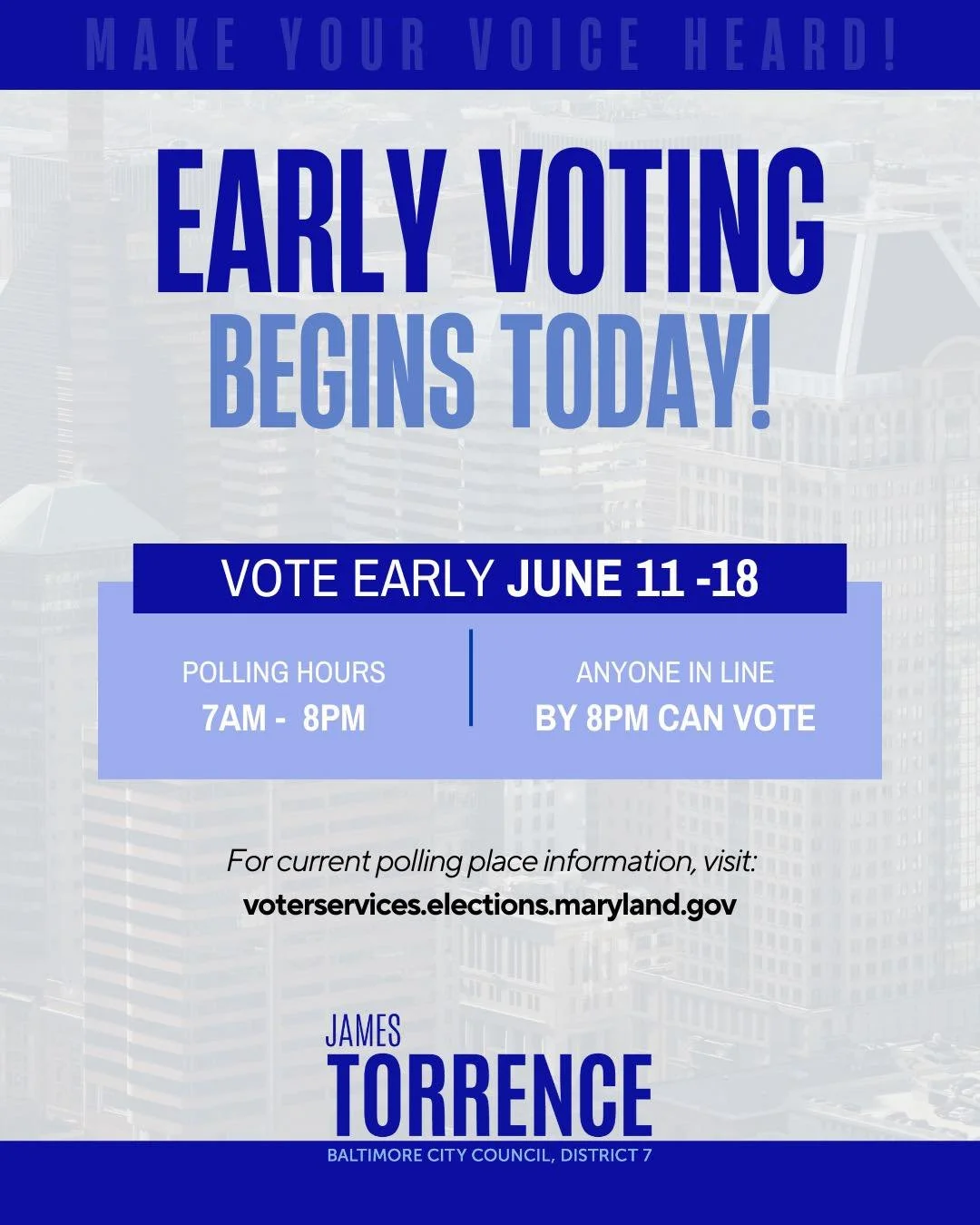 Early Voting begins today and runs through June 18.

Voting is one of the most important ways residents can make their voices heard and participate in shaping the future of our communities.

I encourage all eligible voters to make a plan, learn about