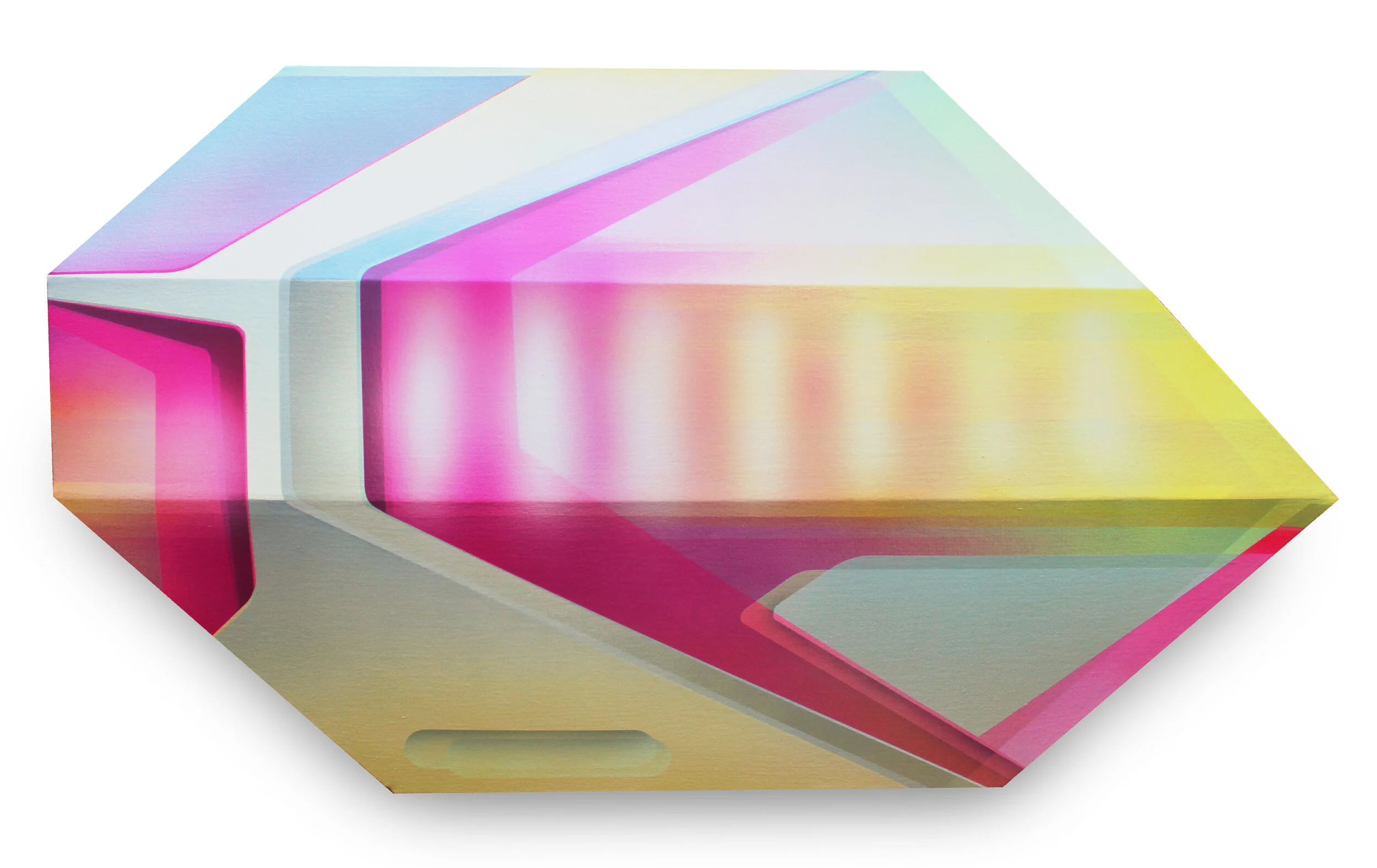  OpTech Yellow Pink  24” x 34” x 4"  Acrylic on canvas 