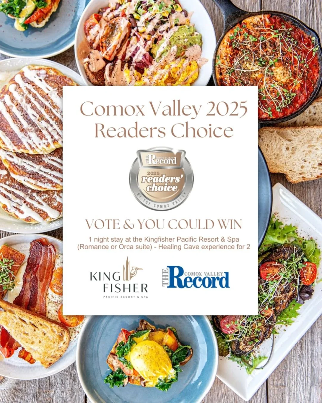 Don't forget to vote for your favourite local businesses in the 2025 @c.v.record  Readers Choice Awards! Voting closes tomorrow 🗳️ Each vote will enter you for a chance to win a 1-night stay at the @kingfishersparesort (Romance or Orca Suite) plus a