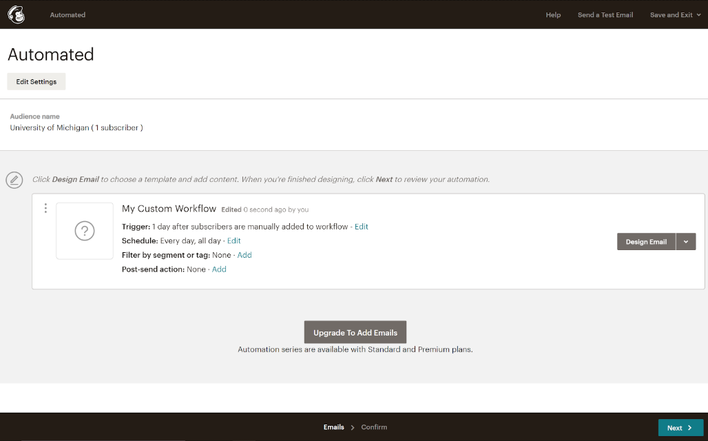 A screenshot of the Mailchimp Dashboard