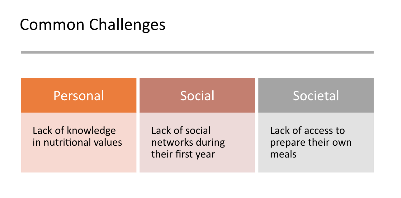 Some challenges causing unhealthy eating habits among freshmen fell within three areas. (based on my personal experience and literature reviews)