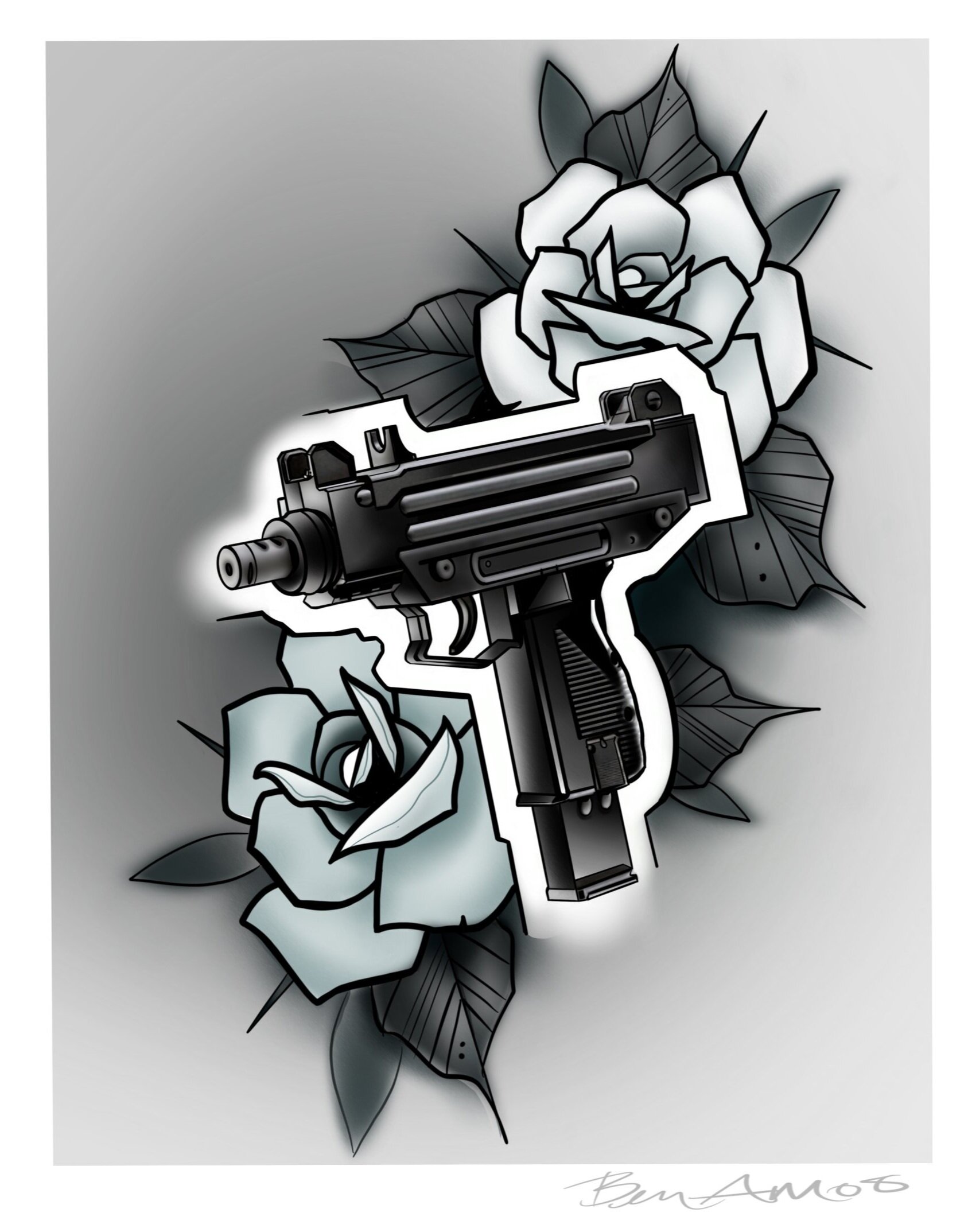 Black Machine Gun tattoo sketch at theYoucom