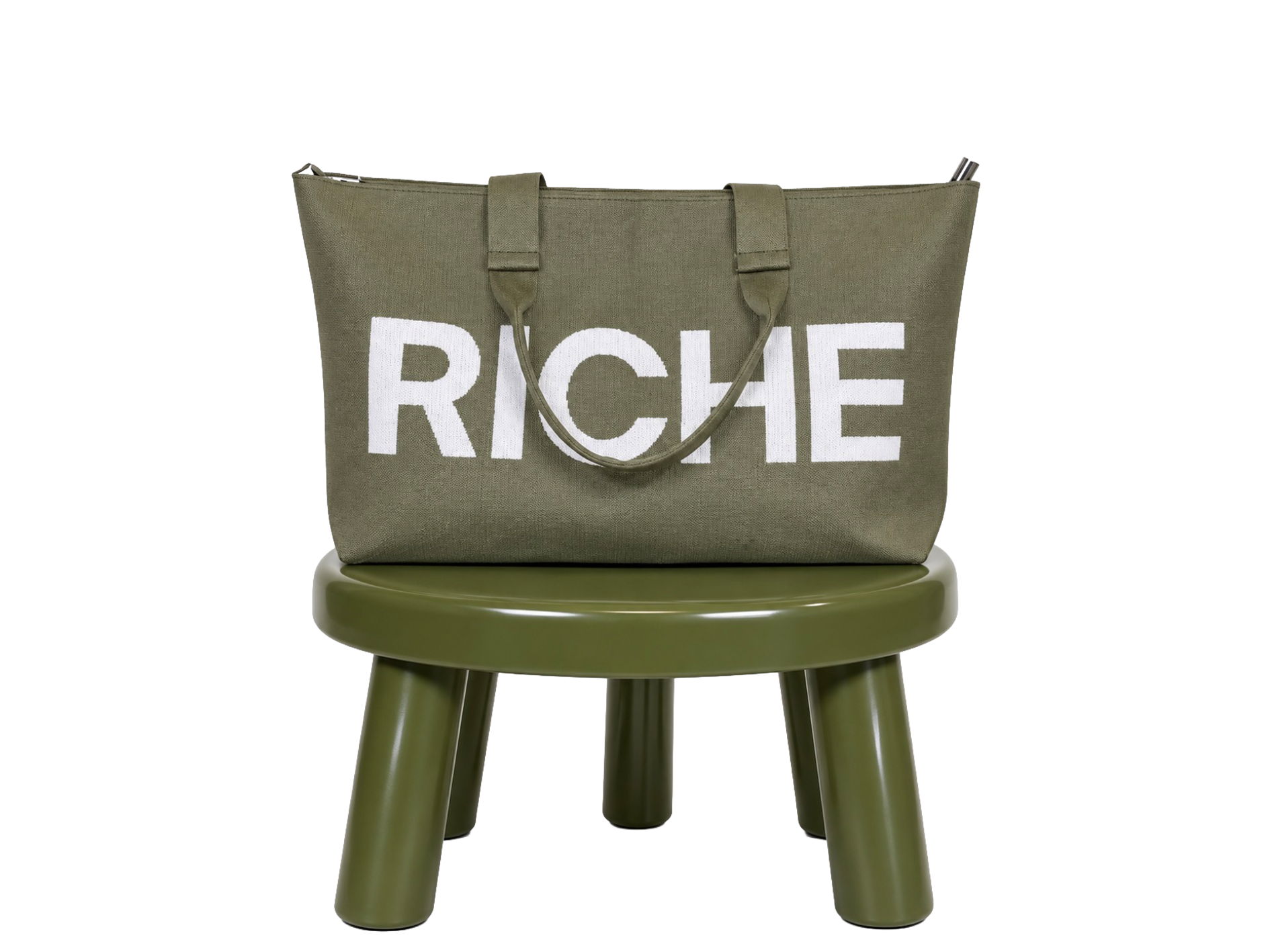 Riche Throw-in Zip Tote Khaki/White