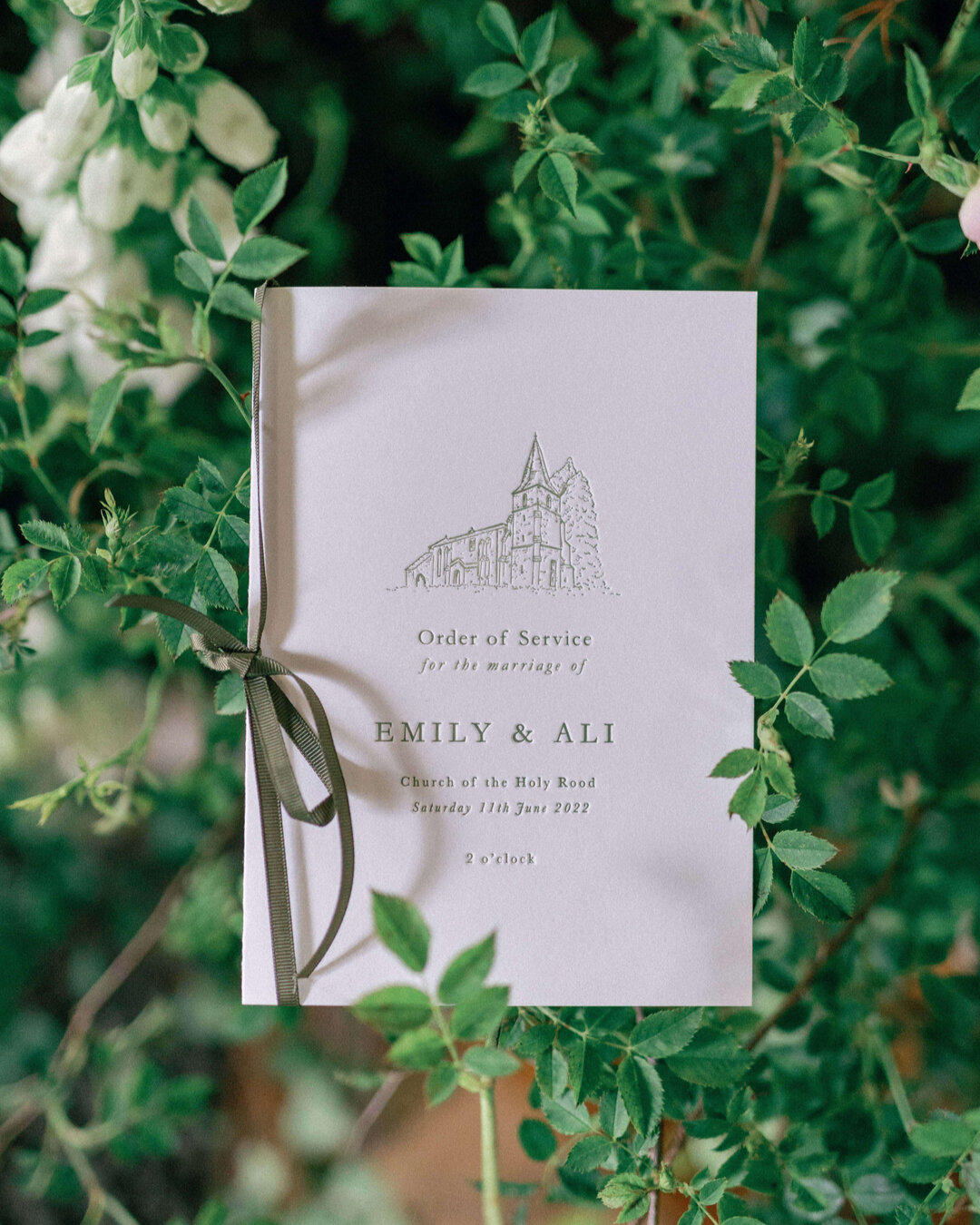 Letterpress order of services for E&amp;A from their wedding this summer. It was such a pleasure to illustrate their beautiful church and I just love how Imogen captured it all amongst the greens of the flowers! ​​​​​​​​
.​​​​​​​​
.​​​​​​​​
Photograp