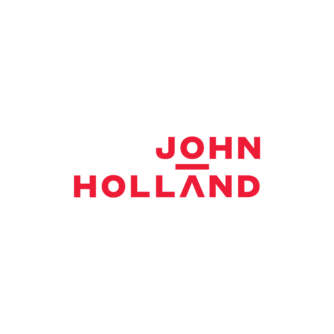 Black mug with the words 'JOHN HOLLAND' in red and black.