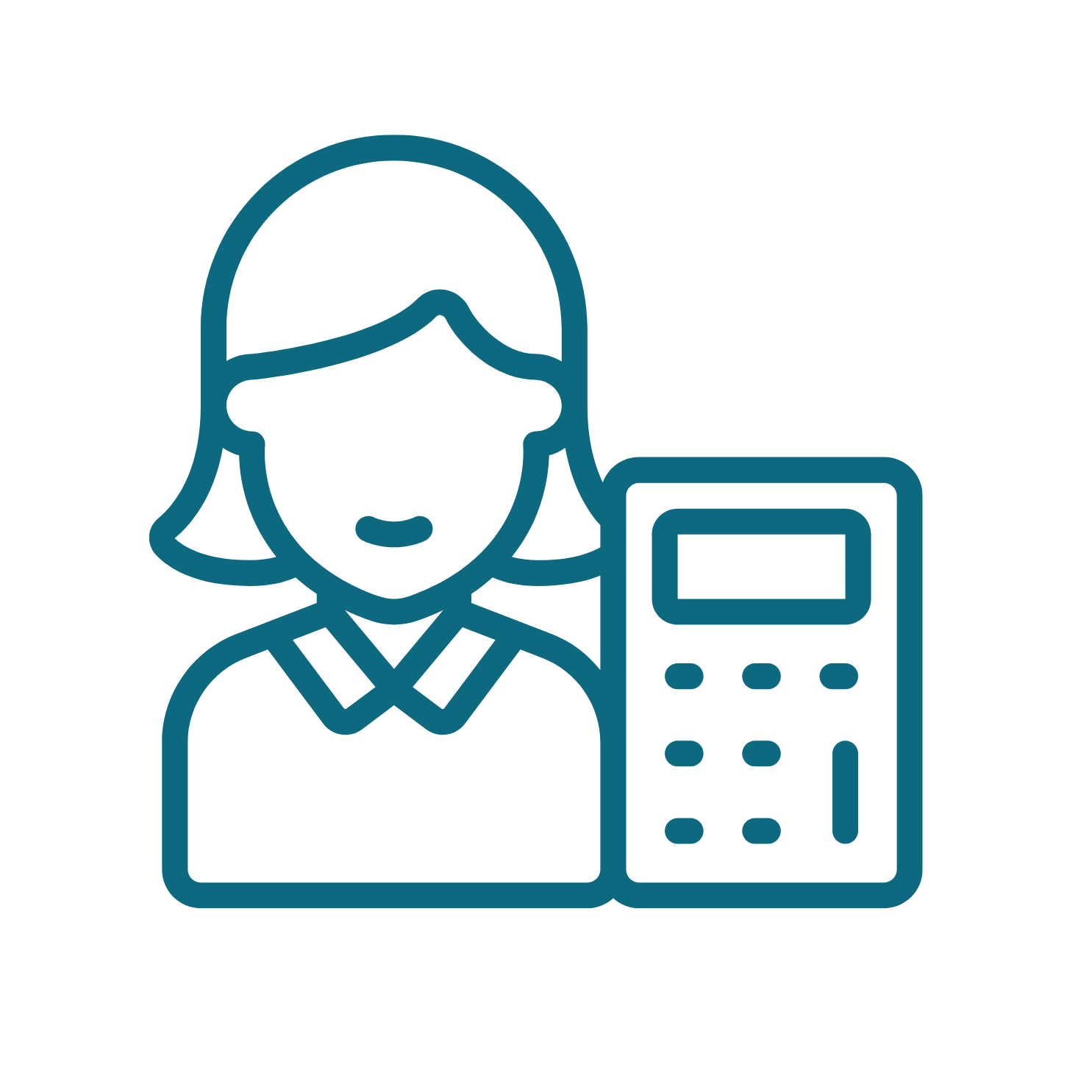 Icon of a female with a calculator.