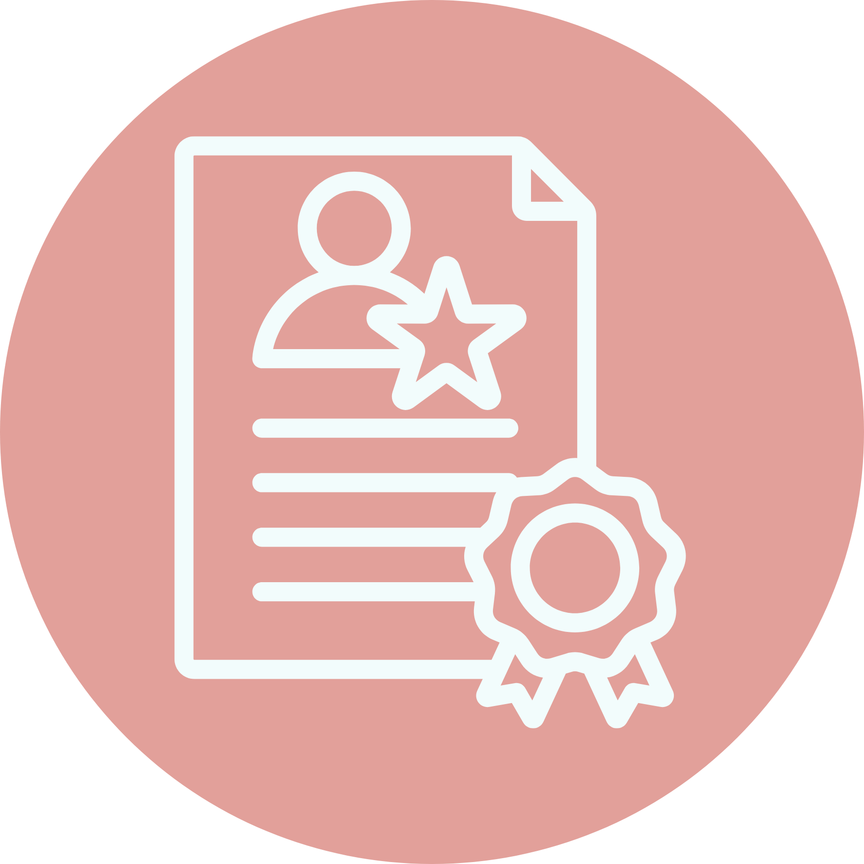 Icon of a certificate or award document with a user profile, a star, and a badge symbol, representing recognition or achievement.