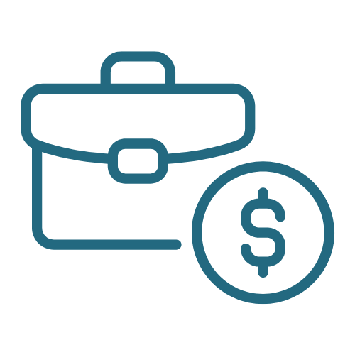 Line drawing of a briefcase and a dollar sign coin