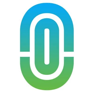 Stylized letter 'O' with gradient blue to green color in a looped outline.