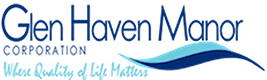 Logo for Gen Haven Manor Corporation with a blue wave graphic and slogan 'We Care for the Community'.