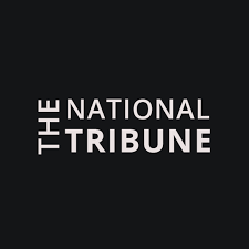 Logo of The National Tribune with black background and white text