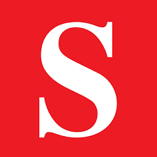 White letter S on a red background