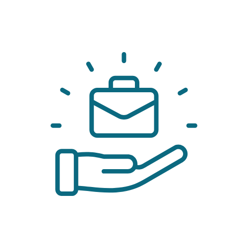 Icon of a hand holding an envelope with lines radiating from it, representing mail or message delivery.