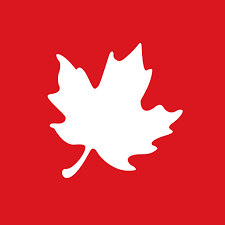 White maple leaf silhouette on a red background
