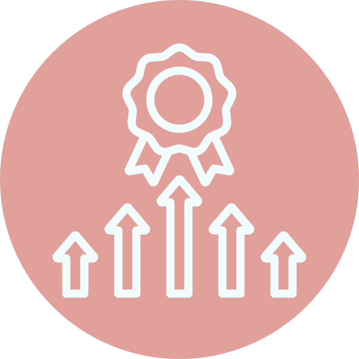 Icon of a medal with upward arrows indicating achievement or success.