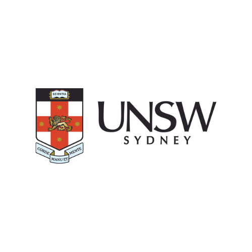 The logo of the University of New South Wales in Sydney, featuring a crest with a lion, stars, and Latin motto, alongside the text 'UNSW SYDNEY'.