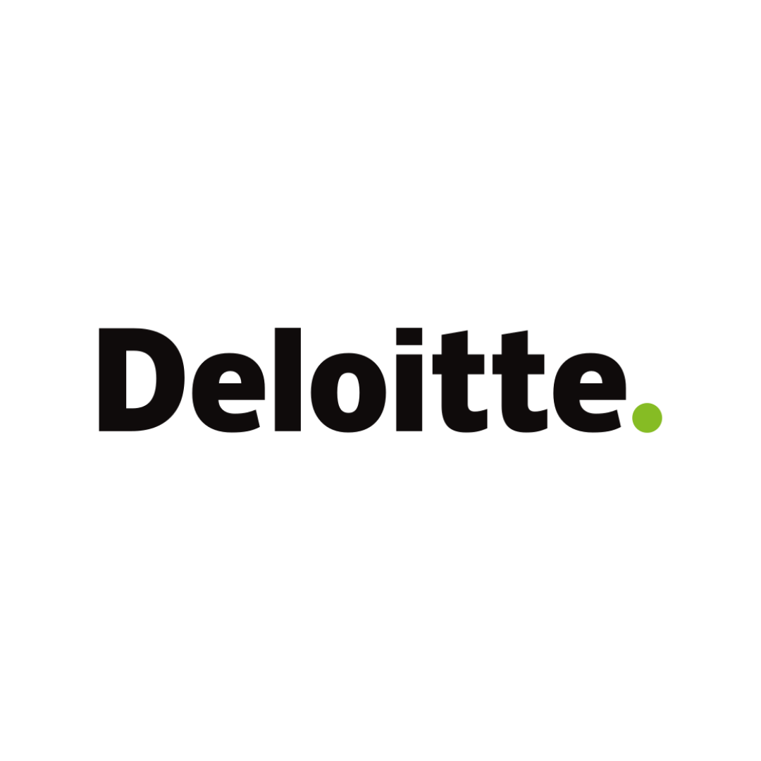 Deloitte logo with black text and a green dot on a black background.