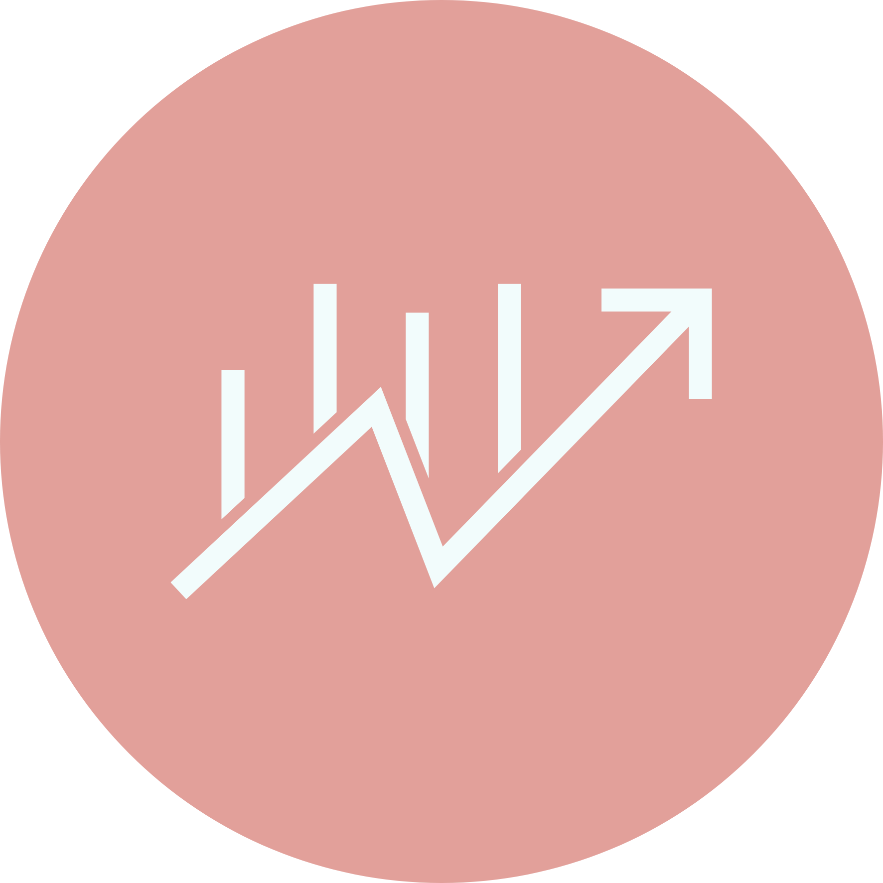 Pink circle with a white line graph featuring an upward trend on a black background.